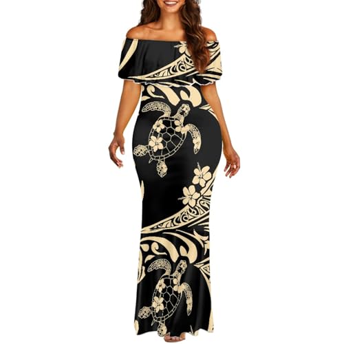 Image of Polynesian Dresses for Women Off Shoulder Maxi Dress Puletasi Samoan Dresses S-7XL