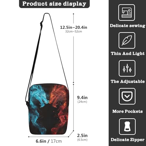 Crossbody Bag Ice Fire Flame Dragon Messenger Bag for Women Men Purse Shoulder Bag Satchel Bag with Adjustable Strap 214B57323