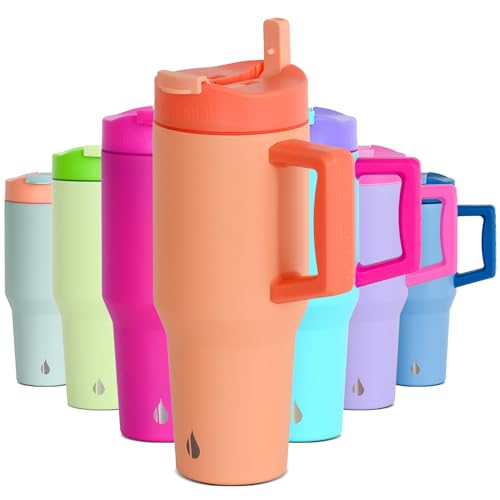Image of Elemental 100% Leak Proof 32oz Tumbler with Handle & Straw Travel Mug | Stainless Steel Double Wall Insulated Tumbler for Hot and Cold Beverages with Sip & Straw Lid