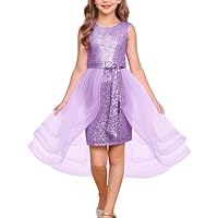 GRACE KARIN Girls Sequin Dress Purple Party Formal Birthday Pageant Banquet Prom Princess Dress for Little Girls Size 6
