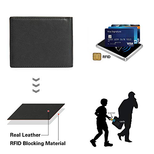 Real Leather RFID Blocking Vintage Italian Genuine Real Leather Slim Bifold Wallet Handmade for Men (Black)3