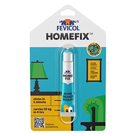 Fevicol Homefix (15 gm)|Home Decor Glue|Strong Multi Surface Adhesive|Carries upto 10kg|Paste on Walls/Tiles/Wood/Cement/Metal|Forget Double Sided Tapes|Nailfree|Easy to Apply & Remove, Pack of 1 Cover