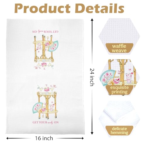 Image of Mahjong Chinoiserie bar Towel - Bar Cart Mahjong Chinoiserie Decorative Waffle Dish Towels, Chinoiserie Hand Towel, Cocktail Tea Towel, 16x24 Inch
