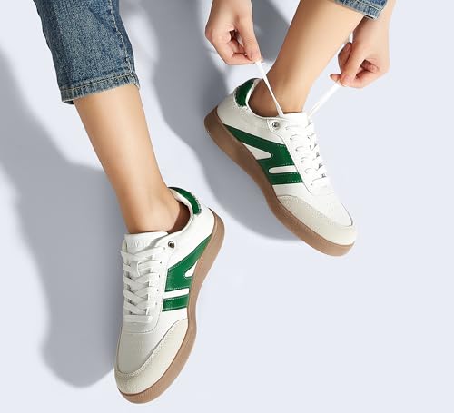 Image of LUCKY STEP Women Classic Retro Gum Sole Fashion Sneakers Casual Tennis Skate Shoe Genuine Leather Walking Footwear Anti Slip Trainers