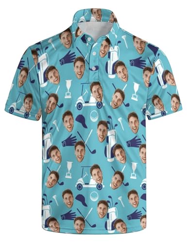 Custom Polo Shirts For Men Personalized Funny Photo Shirts Customized Polo Shirts Short Sleeves With Face Golf Gift