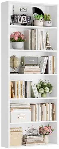 FOTOSOK 6-Tier Open Bookcase and Bookshelf, Freestanding Display ...