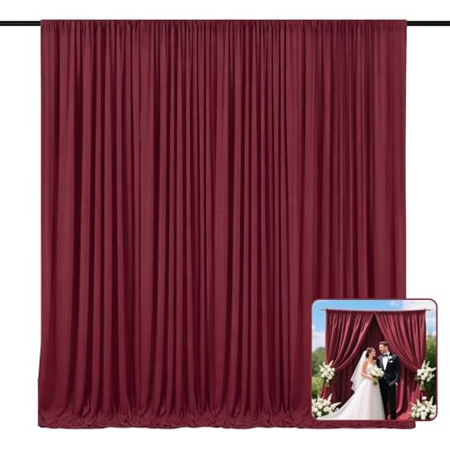Image of 2 Panels Maroon Backdrop Curtain, 10 x 10 Feet Polyester Background Curtains for Parties, Weddings, Baby Showers, Halloween, Christmas, Birthday Party Photoshoot Backdrop Curtains Decorations