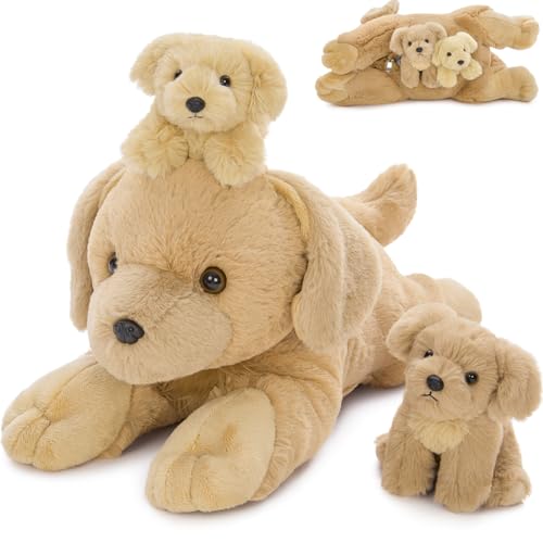 MorisMos Golden Retriever Stuffed Animals with Babies Inside,18'' Mommy Puppy Surprise with Baby Dog Toys for Kid Girl Boy,Realistic Golden Retriever Dog Stuffed Animals for Baby Shower Birthday Gift