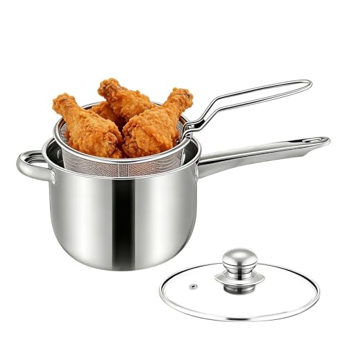 Freidora de acero inoxidable – Cocina de encimera, olla, olla portátil con diseño de asa de cesta, ollas portátiles con cesta, cocina casera, camping, picnics