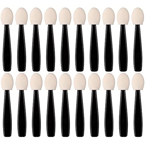 Disposable Oval Soft Sponge Eyeshadow Face Brushes Set Makeup Eye Shadow Applicator Cosmetic MUA Wands Sticks Beauty Tool Application, 20 Pack, Black Cover