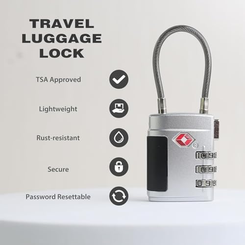 Image of ARVOX Set of 2 Metal Cable TSA Locks for Luggage, Number Lock for Bag 4 Digit Small Locks for Luggage TSA Lock Combination Password Locks for Travel (2, Metal TSA Cable)