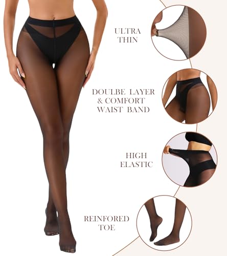 Womens Sheer Tights, 40D Mid Waist Control Top Pantyhose Nylon Tights- Stockings for Women with Reinforced Toes4