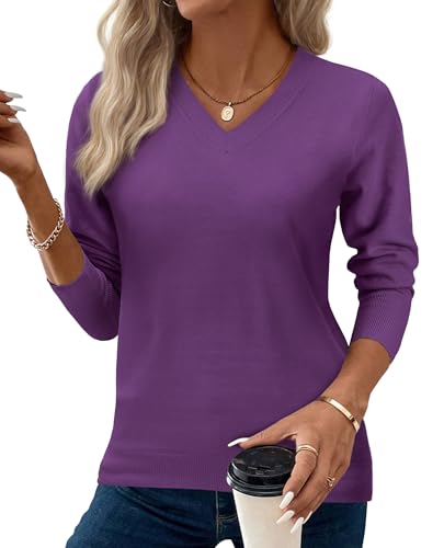 Image of Women's Spring Sweaters 2026 Casual Long Sleeve Pullover V Neck Lightweight Sweatshirts Cute Blouse Tops