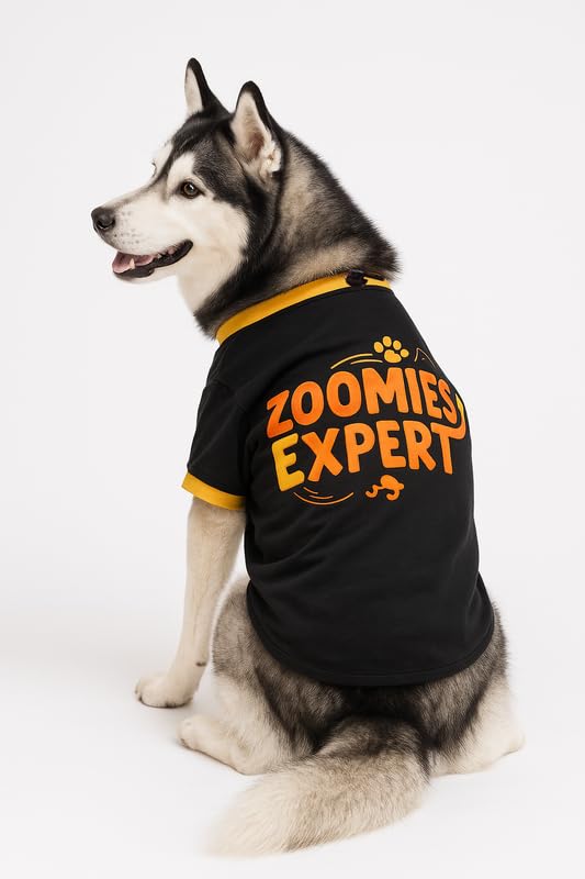 Image of Thunder Tails Cotton Dog T-Shirt for Lean Labrador, Golden Retriever, German Shepherd, Rottweiler, Husky & Chow Chow | Adjustable Comfortable Pet Wear for Large Dogs (Black, 4XL)