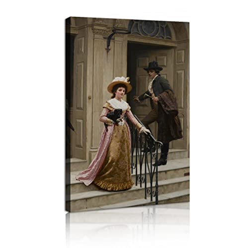 HengYun ART Lienzo Impresión Edmund Blair Leighton Mi vecino de al lado Famosa galería de pintura Envuelto Arte mural para sala de estar Decoración de Pascua 105x60cm Marco interno