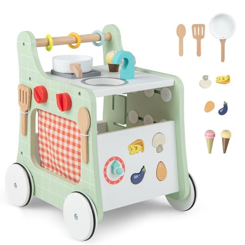 HONEY JOY Baby Push Walker, 6-in-1 Wooden Play Kitchen Walker Activity Center w/Shape Sorter, Develop Motor Skills & Creativity, Push Toys for Babies Learning to Walk, Gift for Boys and Girls HONEY JOY Baby Push Walker, 6-in-1 Wooden Play Kitchen Walker Activity Center w/Shape Sorter, Develop Motor Skills & Creativity, Push Toys for Babies Learning to Walk, Gift for Boys and Girls