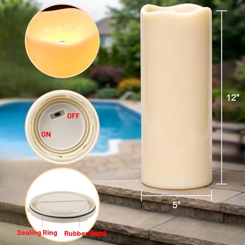 Image of Wondise Large Solar Candles Outdoor Waterproof 5 inchx12 inch, Dusk to Dawn