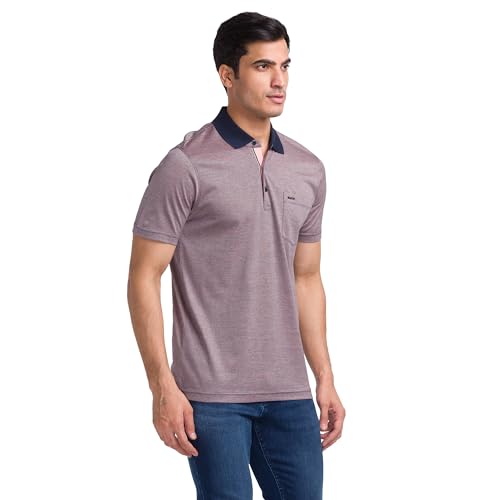 Image of Park Avenue Men's Pure Cotton Two Tone Pattern Slim Fit Polo Collar Half Sleeve Casual T-Shirt