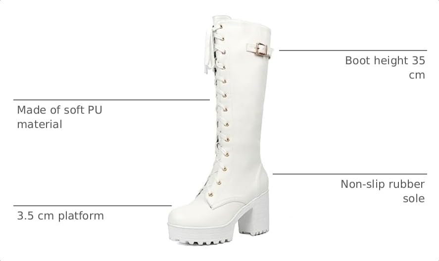 Image of Parisuit Women's Knee High Goth Platform Boots Lace Up Combat Boots