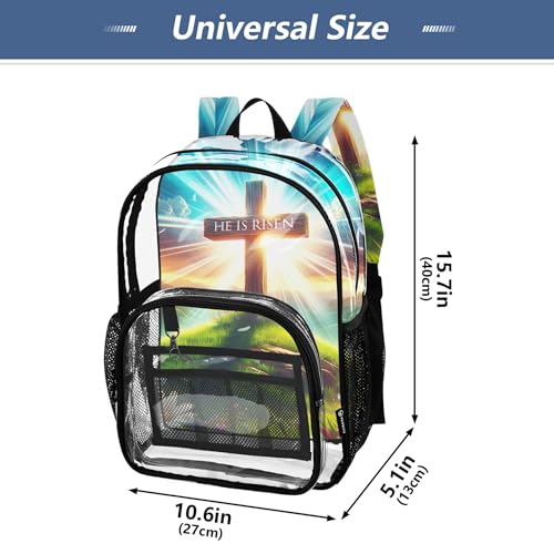 Easter Cross He is Risen Travel Clear Backpack Floral Kids Backpack for Girls Large Transparent School4