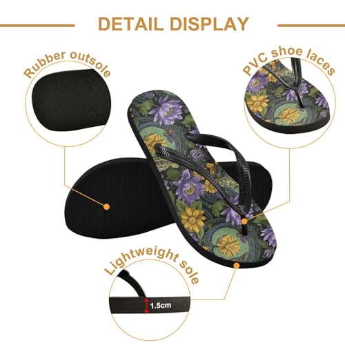 ALAZA Turtles Butterflies Flowers Flip Flops for Women Fashion Beach Slippers Comfort Mens Flip Flops Non-Slip Rubber Shower Slippers Sandal for Hotel Travel Sport,XS3