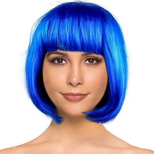 Dasbayla Cosplay Short Straight Bob Wigs with Bangs for Costume Ball Rave Party