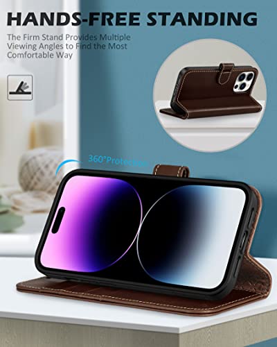 Shieldon Wallet Case For Iphone 14 Pro Max 6.7", Genuine Leather Flip Case Magnetic Kickstand Rfid Blocking Card Slots Full Protection Cover Compatible With Iphone 14 Pro Max 5G 2022 - Retro Coffee #TOP4