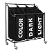 Meerveil Wäschesortierer 3 Fäscher, Wäschekorb, Wäschesammler mit 3 abnehmbaren Stofftaschen, Wäschebehälter auf Rollen, Wäschebox, 3*35 Liter, Schwarz