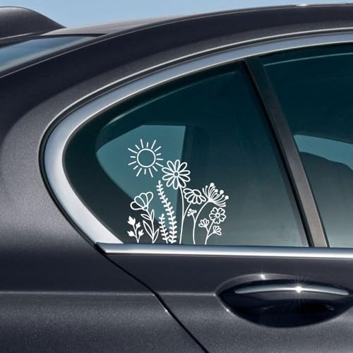 Image of WIRESTER 6 inch Clear Vinyl Decal Sticker Decoration for Car Window (Or Any Flat Surface) - Sunny Wild Flowers