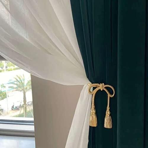 Set of 2 Gold Metal Bow Curtain Tiebacks, Brass Wall-Mounted Curtain Hooks for Window Treatment, Elegant Home Decoration