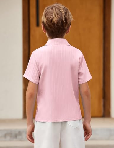 Image of Arshiner Boys Casual Short Sleeve Button Down Shirt Fashion Textured Summer Beach Shirt 3-13 Years Old