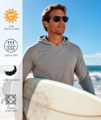 Image of Hoodies for Men UPF 50+ Sun Protection Fishing Shirts Long Sleeve Lightweight Rash Guard Shirt UV SPF Sweatshirt