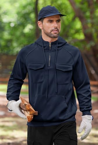 Men Tactical Hoodies Quarter Zip Long Sleeve Hooded Sweatshirts with Pockets (S-XXL)2