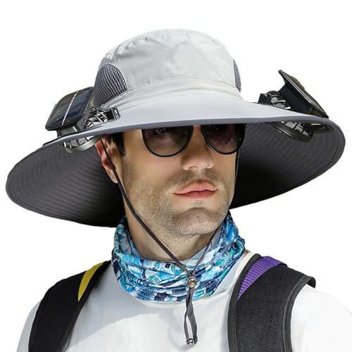 Sombrero de pesca con ventilador solar de ala ancha,Sombrero de pesca con ventilador solar de ala ancha,Sombrero de bloqueo solar para acampar - Sombrero para el sol al aire libre con ventilador solar