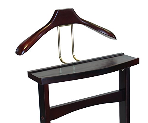 Proman-Products-Ashton-Valet-Suit-Stand-VL36006-with-Top-Tray-Contour-Hanger-Trouser-Bar-and-Shoe-Rack-17-W-x-14-D-x-42-H-Dark-Mahogany
