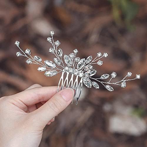 Jeairts Rhinestone Bridal Hair Comb Crystal Wedding Hair Pieces Sparkly Brides Headpiece Hair Dress Decorative Wedding Hair Accessories for Brides and Bridesmaids (1-Silver)