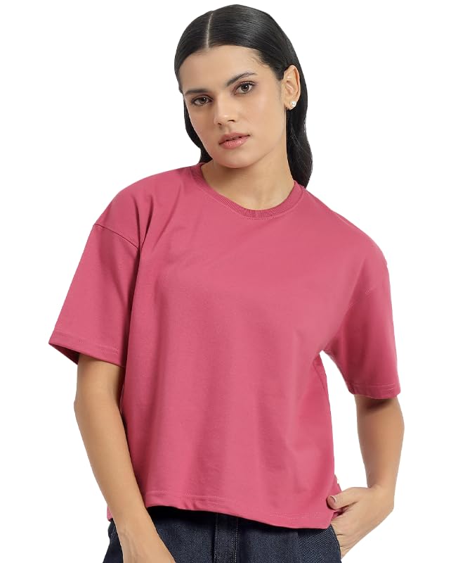 Image of Sleepynuts Women Oversized T-Shirt 220 GSM Heavyweight Cotton Rich Baggy Fit Drop Shoulder Round Neck Half Sleeve