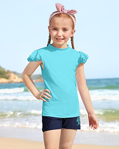 Besserbay Kid Girls Light Blue Rash Guard Shirt Upf 50+ Flutter Short Sleeve Swimming Sun Shirt 7-8 Years #TOP2