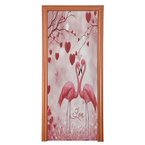 FLildon Romantic Love Flamingo Valentine's Day Door Cover Decoration, Party Accessory Porch Decor for Festive Ornament Room Door Covers 35 x 79 Inch