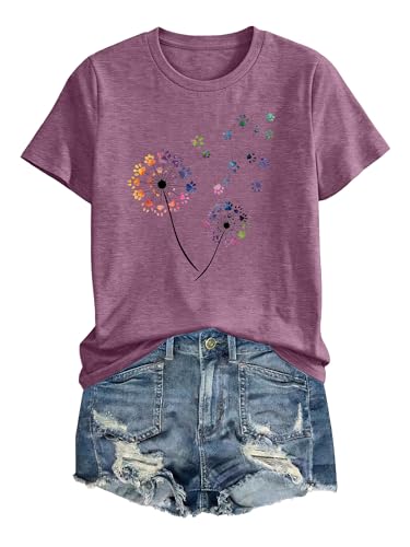 Image of Anbech Womens Dandelion Graphic T-Shirts Teen Girls Cute Sunflower Print Casual Tee Tops