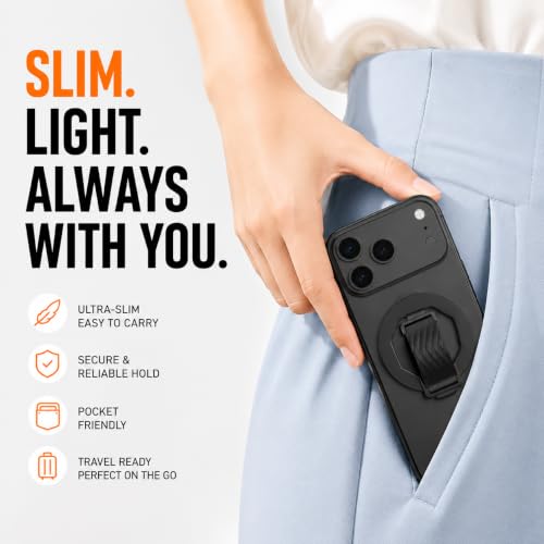 Image of Mizi Magnetic Phone Grip, Phone Finger Loop Holder with Kickstand, Foldable Ring Grip, Compatible with Mag Safe iPhone 12-18, Includes Magnetic Adapter Ring for All Phones - Black