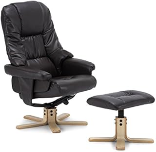 More4Homes SORENTO BROWN BONDED LEATHER SWIVEL RECLINER ARMCHAIR CHAIR with FOOT STOOL