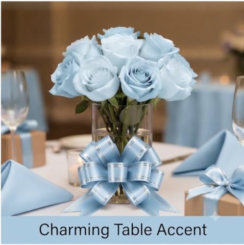 Image of Prokart - Pull Bow Gift Ribbon for Gift Wrapping, Large Decorative Pull Bows for Presents, Hampers, Flower Bouquets, Wedding, Birthday, Christmas & Party Decorations (12MM, Baby Blue, Pack of 30PC)