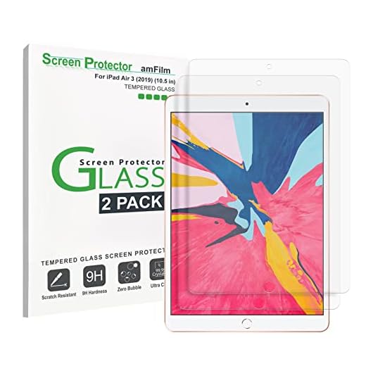 amFilm Glass Screen Protector for iPad Air 3 (2 Pack) (2019) 10.5 inch, iPad Pro 10.5 (2017) (2 Pack) Tempered Glass, Apple Pencil Compatible
