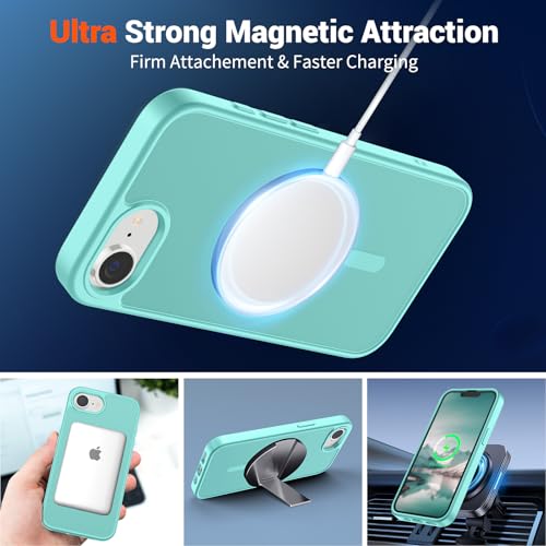 Image of SUPFINE Magnetic for iPhone 17e Case /iPhone 16e Case (Compatible with MagSafe)(Military Grade Drop Protection) Slim Translucent Matte Shockproof with Anti-Fingerprint Phone Case,Blue Green