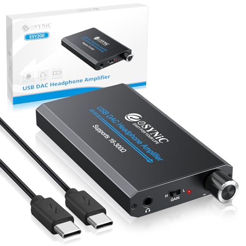 eSynic Kopfhörer-Verstärker Tragbare HiFi Verstärker Audio wiederaufladbarer Kopfhörerverstärker mit 1m Typ-C-Kabel und Lithium-Akku für MP3 Handy Laptop