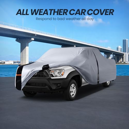 Image of Multi-Layer Toyota Tacoma Truck Cover, Custom fit Tacoma 1995-2026 Xtra /Access /Double Cab SB(5'-6.125')Car Cover Waterproof All Weather, Full Exterior Cover Rain Wind and UV Protector With Door Zipper