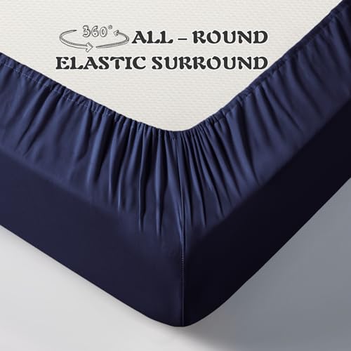Image of KKJIAF 3 Piece Toddler Sheet Set Microfiber, Includes a Flat Sheet, a Fitted Sheet and a Ruffle Pillowcase, Navy Blue
