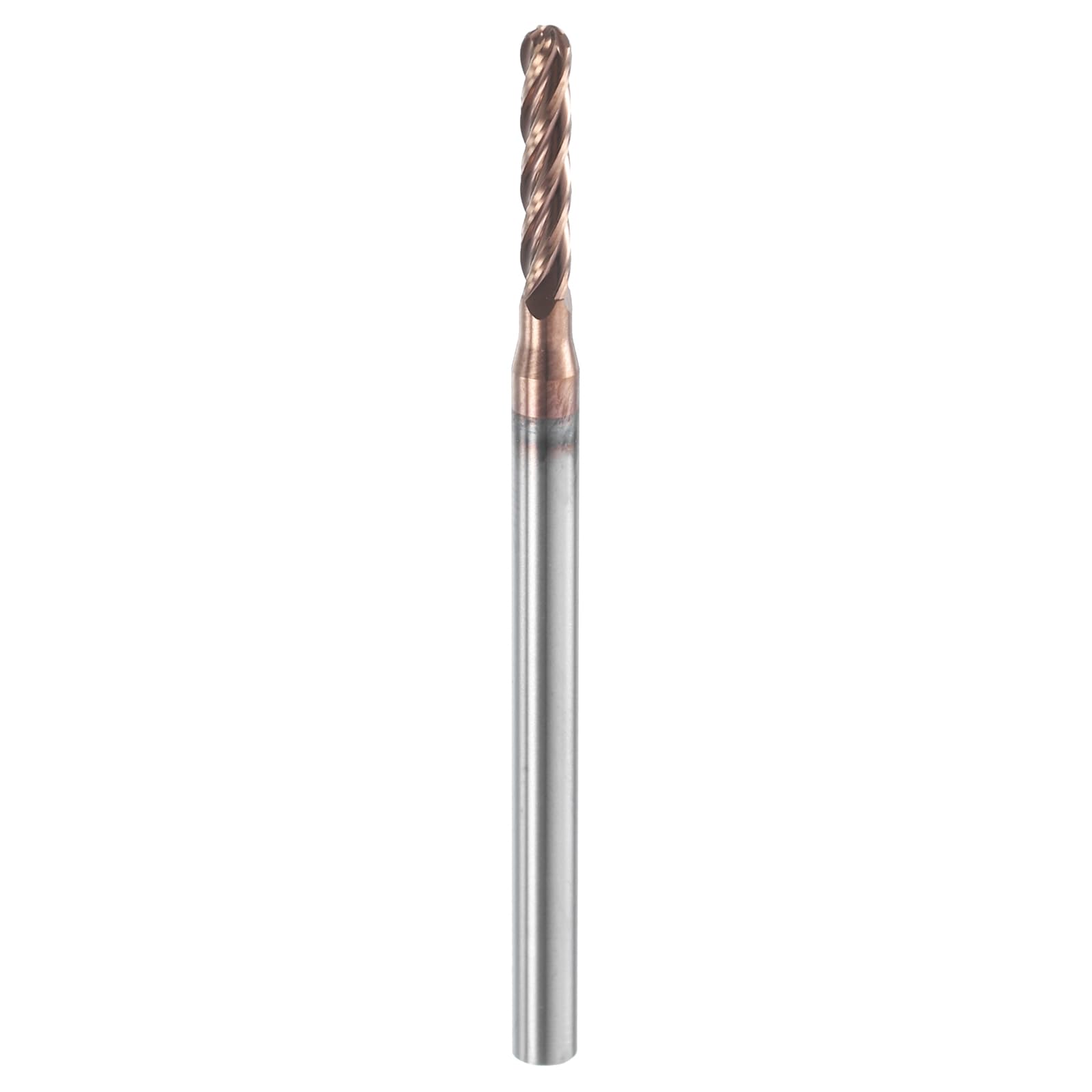 sourcing map Fraise à bec sphérique à 4 cannelures de 0,95 cm de diamètre et tige de 0,3 cm en carbure de tungstène avec revêtement en étain CNC Longueur de coupe 1,27 cm Boule d'extrémité unique pour