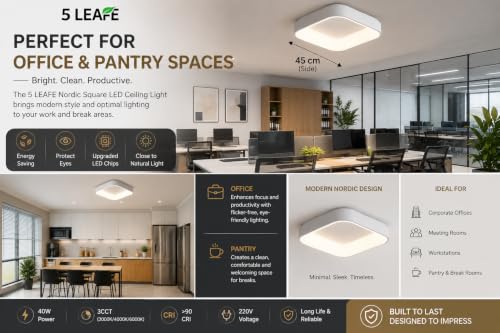 Image of LED Ceiling Light from Acrylic Flush Mount Lamp for Living Room, Bedroom, Kitchen & Office. Modes : Warm, Cool & Natural White (Nordic Square)